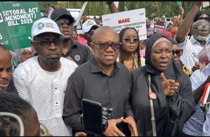 Electoral Act Clash: Peter Obi, Protesters Storm National Assembly as Senate Backtracks on “Real-Time” Results
