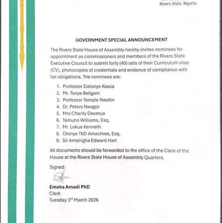 Fubara Sends Nine Commissioner Nominees To Rivers Assembly