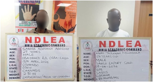 NDLEA Seizes Cocaine, Loud Hidden In Flasks, Snacks, Arrests Cargo Agents Nationwide